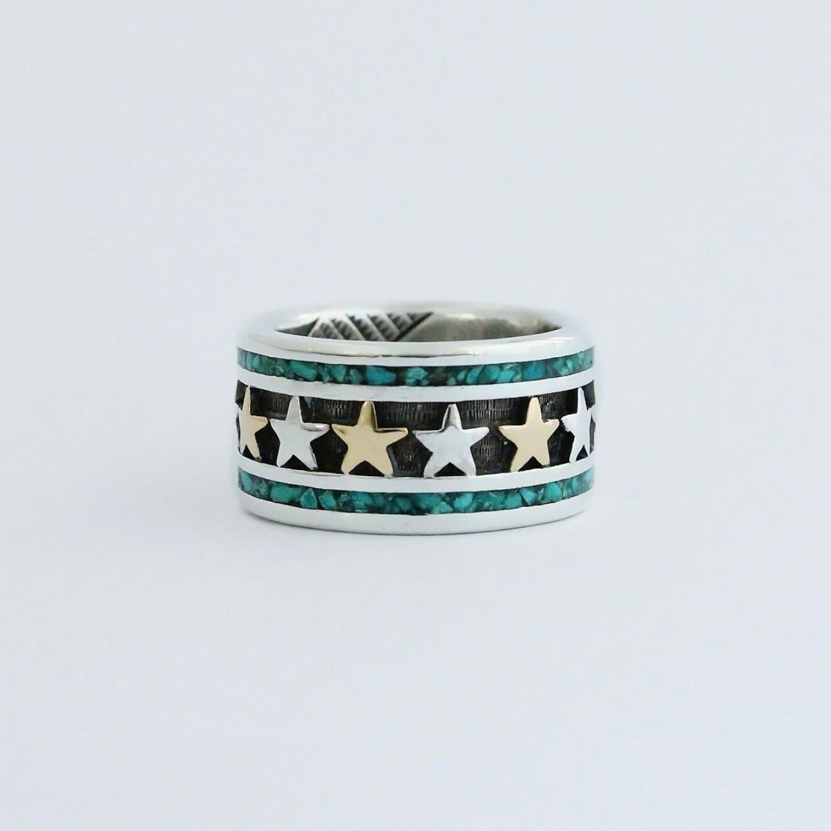 Mt.hill Stars and Stripes Turquoise Inlay Sterling Silver Ring