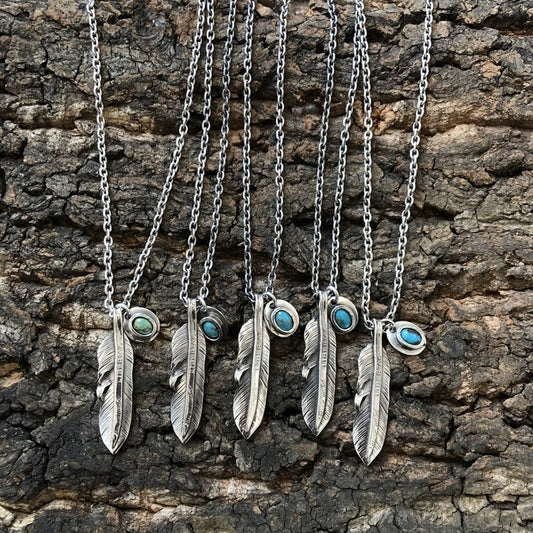 North Works N-410 Sterling Silver Liberty Coin Feather Turquoise Necklace