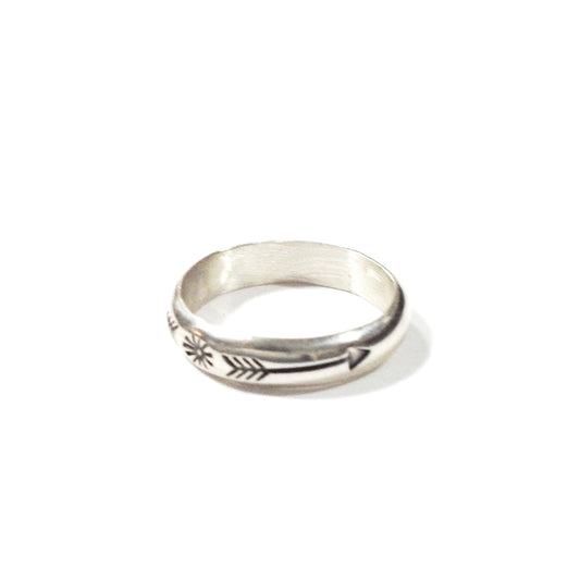 North Works W-024 Sun & Arrow Stamped Silver Ring detail view