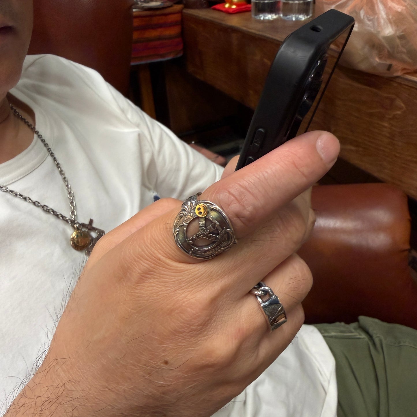 Blind Man Togs Peace & Smile Ring- vintage silver spoon/ 18ct gold