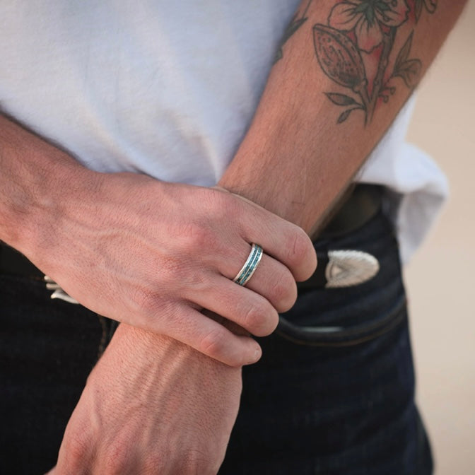 Mt.hill Turquoise Chip Inlay Ring Narrow