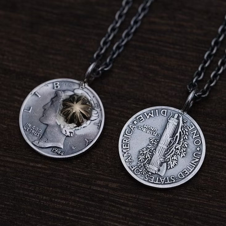 North Works N-301 Liberty Charms Antique Silver Coin Necklace