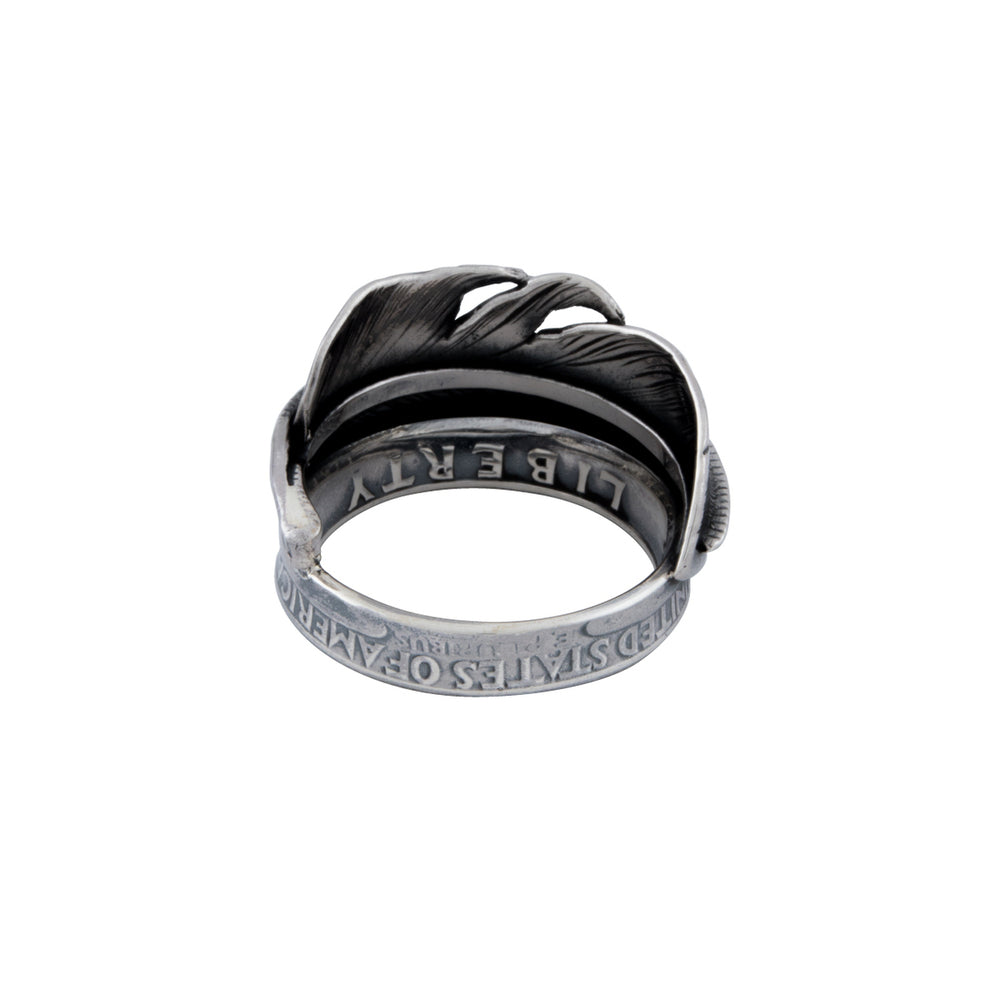 North Works N-522 Feather Vintage Silver Coin Ring alternate view