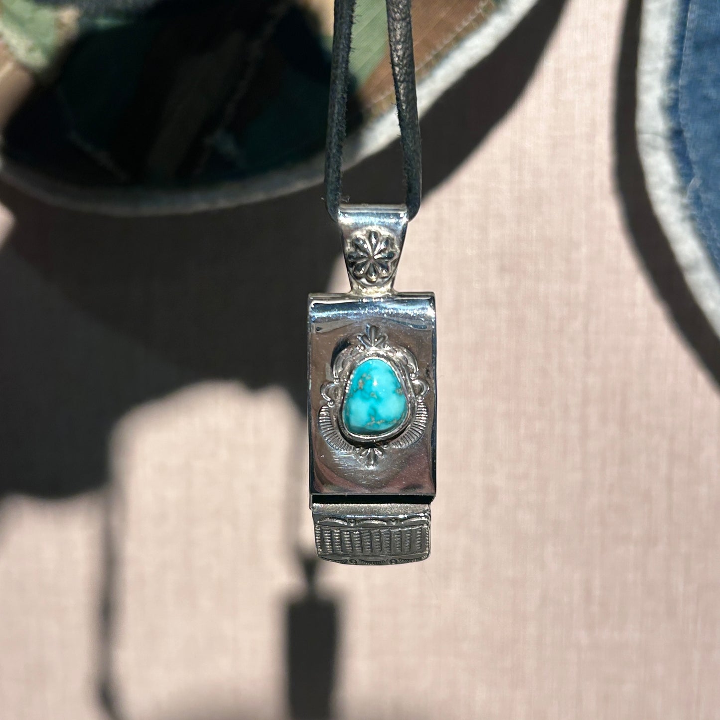 Mt.hill Turquoise Sterling Silver Whistle Pendant Necklace