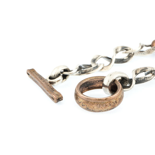 North Works Twisted Silver & Copper Coin Bracelet detail view