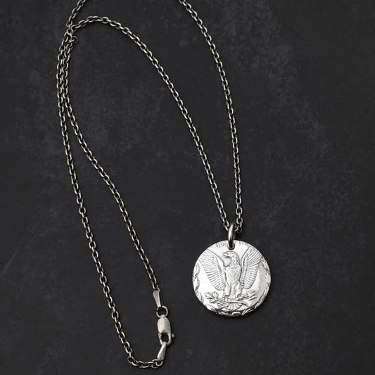 North Works C-009 Eagle Vintage Silver Coin Necklace detail view