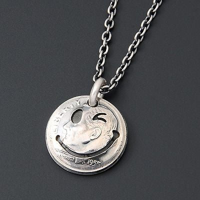 North Works Wink Smile Antique Silver Coin Pendant Necklace N-101
