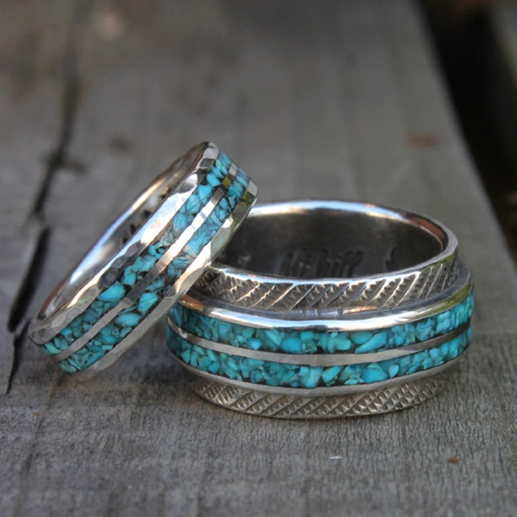 Mt.hill Turquoise Chip Inlay Ring Wide