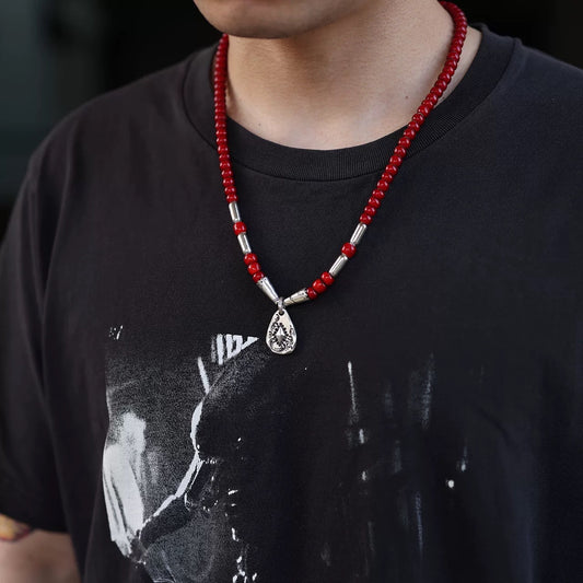Mt.hill Sterling Silver Nugget Pendant with African Beads Necklace