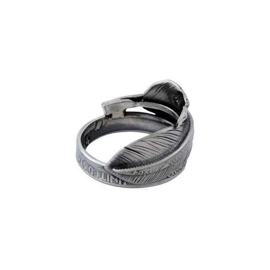 North Works N-522 Feather Vintage Silver Coin Ring detail view