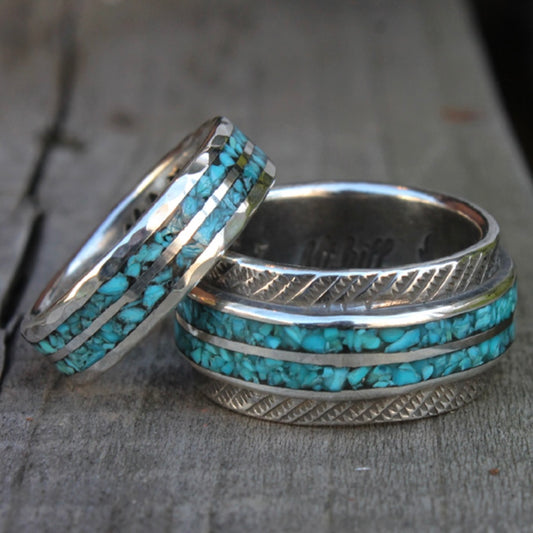 Mt.hill Turquoise Chip Inlay Silver Ring Narrow