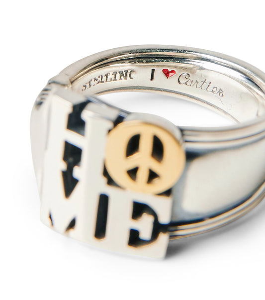 BLIND MAN TOGS HOME vintage silver spoon ring with K18 peace sign