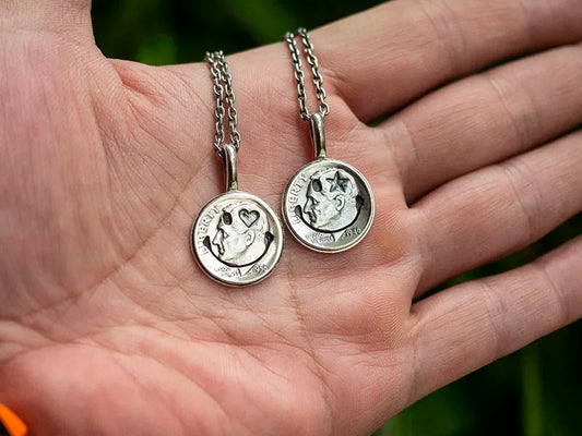 North Works Heart Smile Vintage Coin Necklace detail view