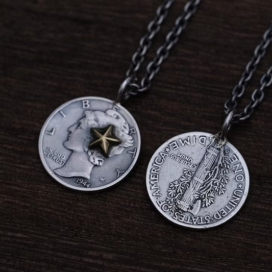 North Works N-301 Liberty Charms Antique Silver Coin Necklace