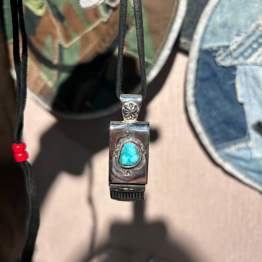 Mt.hill Turquoise Sterling Silver Whistle Pendant Necklace