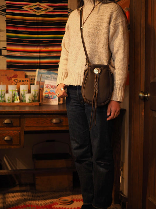 Lucky John Silver concho deer skin leather bag
