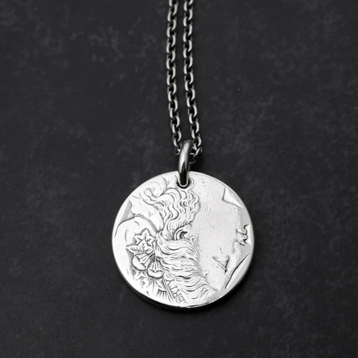 North Works C-009 Eagle Vintage Silver Coin Necklace close-up