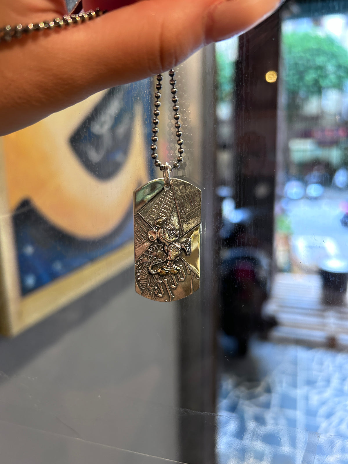 BLIND MAN TOGS Mickey Gold Boots mosaic dog tag necklace