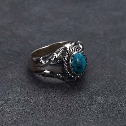 Dear Blossom turquoise relief sterling silver ring R-130