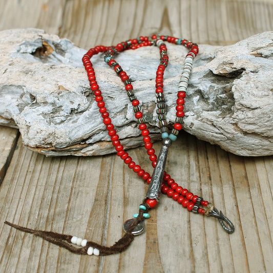 Mt.hill Sterling Silver Cone Beads Necklace with Leather Cord