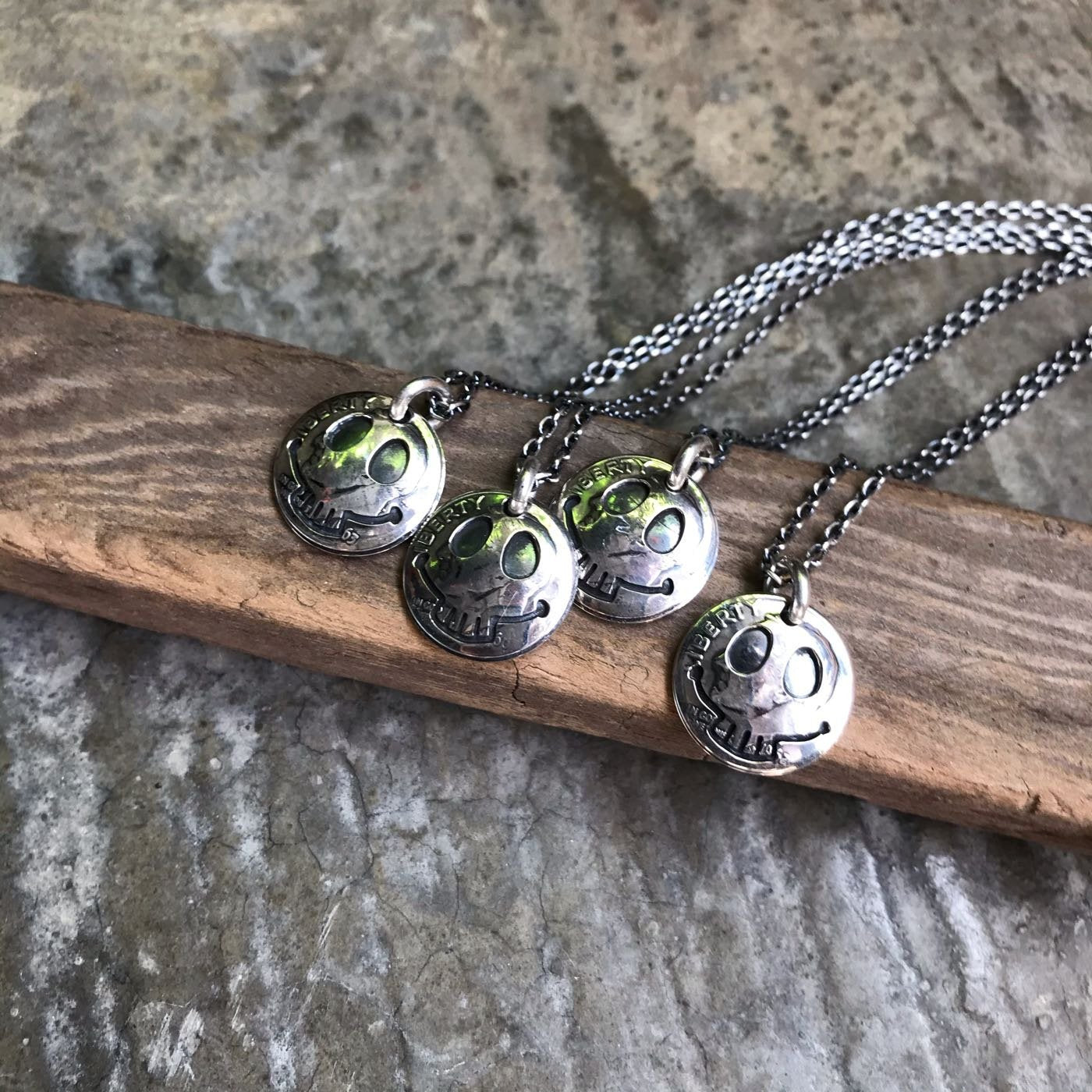 North Works N-098 Skeleton Smile Vintage Silver Coin Necklace