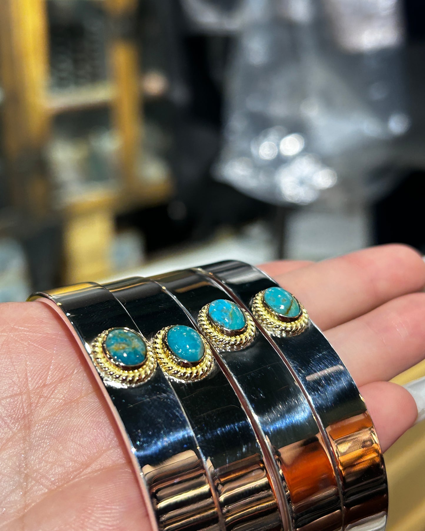 Dear Blossom turquoise gold rope sterling silver bangle