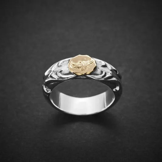 Dear Blossom 18K gold eagle arabesque sterling silver ring