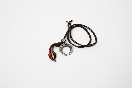 North Works D-228 Turquoise Silver Coin Naja Cord Necklace detail view