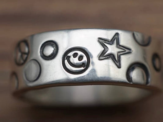 North Works Hand-Stamped Antique Silver Smile Bubble Ring W-321