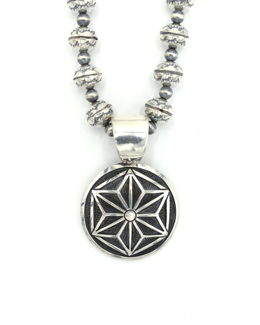 KAZOO Asanoha Concho handstamp beads necklace sterling silver