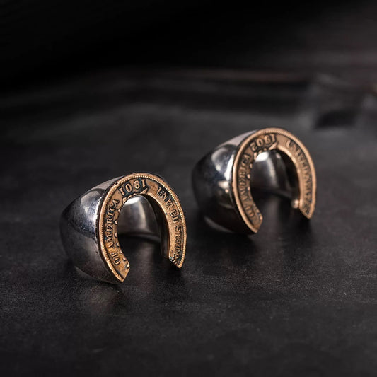 North Works E-078 Silver & Copper Coin Horseshoe Ring detail view