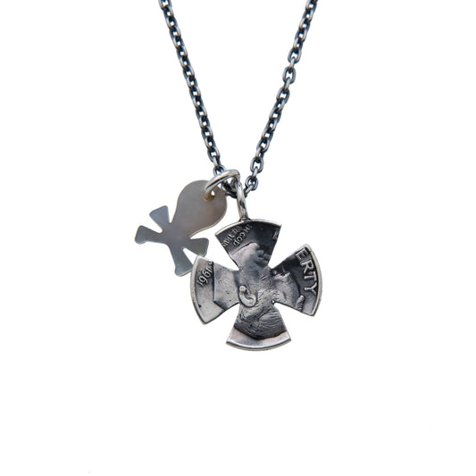 North Works N-673 Pearl Skull Antique Coin Necklace detail view