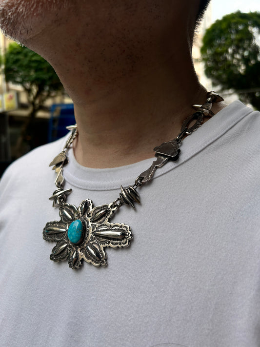 Mt.hill Story Necklace Hand-Stamped Sterling Silver & Turquoise