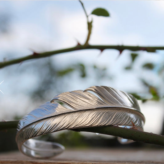 Mt.hill Slim Sterling Silver Feather Cuff Bracelet