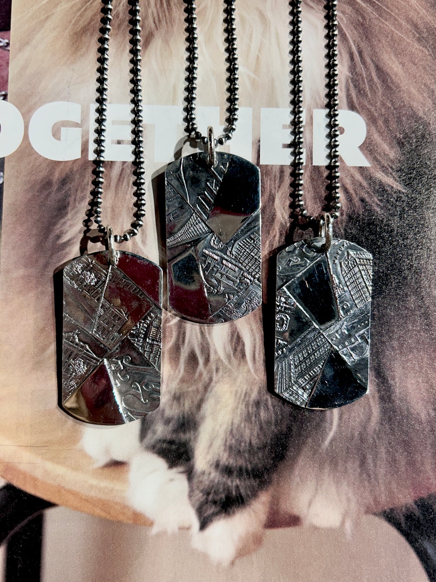 BLIND MAN TOGS Mosaic dog tag necklace in vintage sterling silver