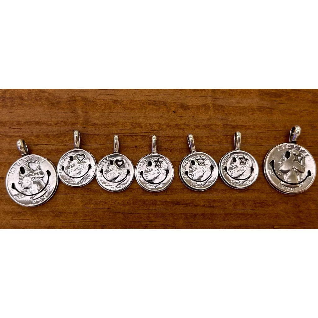 North Works Heart Smile Vintage Coin Necklace close-up