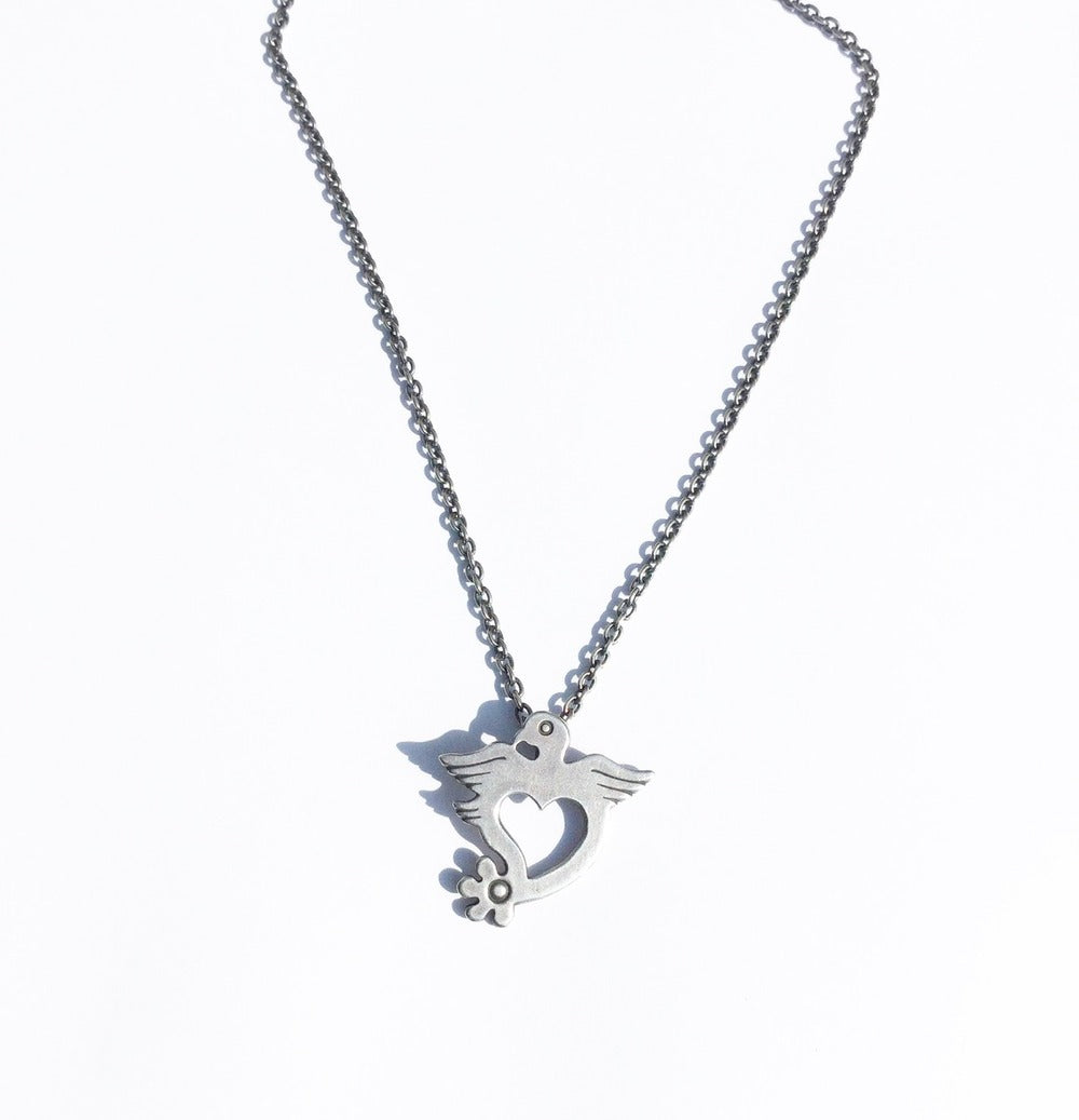 North Works N-308 Peace Dove Heart Silver Necklace