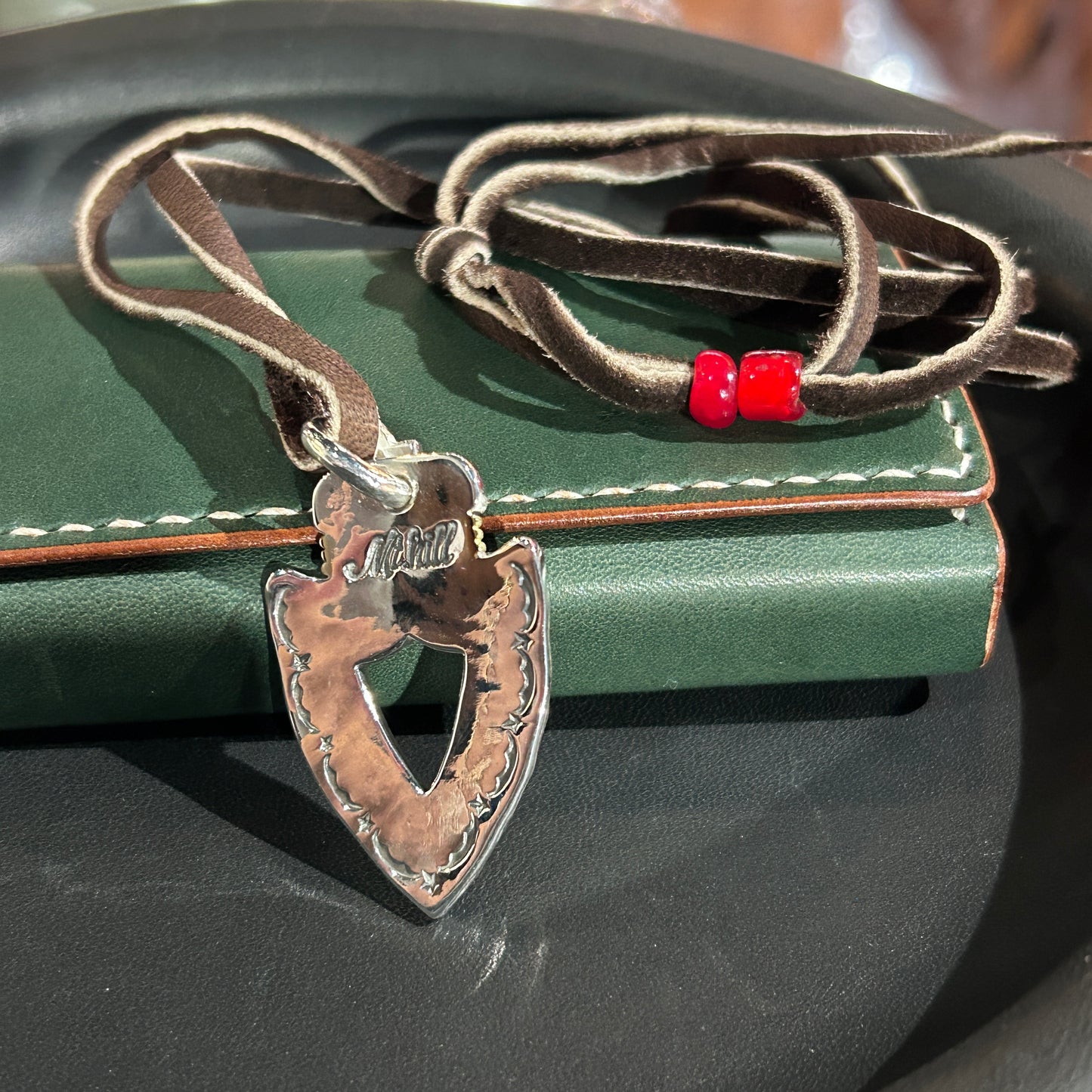 Mt.hill Hand-Stamped Sterling Silver Pendant with K18 Solid Gold Arrow Head Necklace