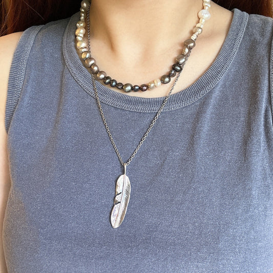North Works N-639 Vintage Morgan Coin Feather Pendant Necklace