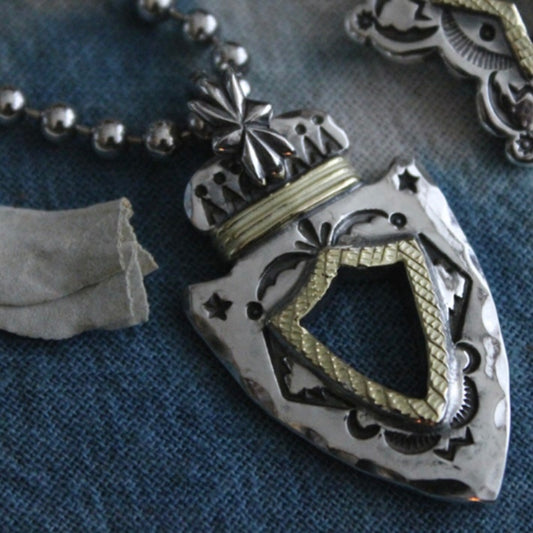 Mt.hill Hand-Stamped Sterling Silver Pendant with 18K Gold Arrowhead