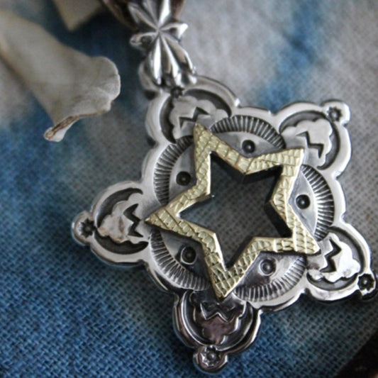 Mt.hill Hand-Stamped Sterling Silver Pendant with 18K Gold Star