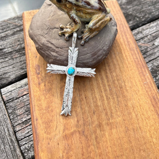 Dear Blossom sterling silver cross turquoise necklace