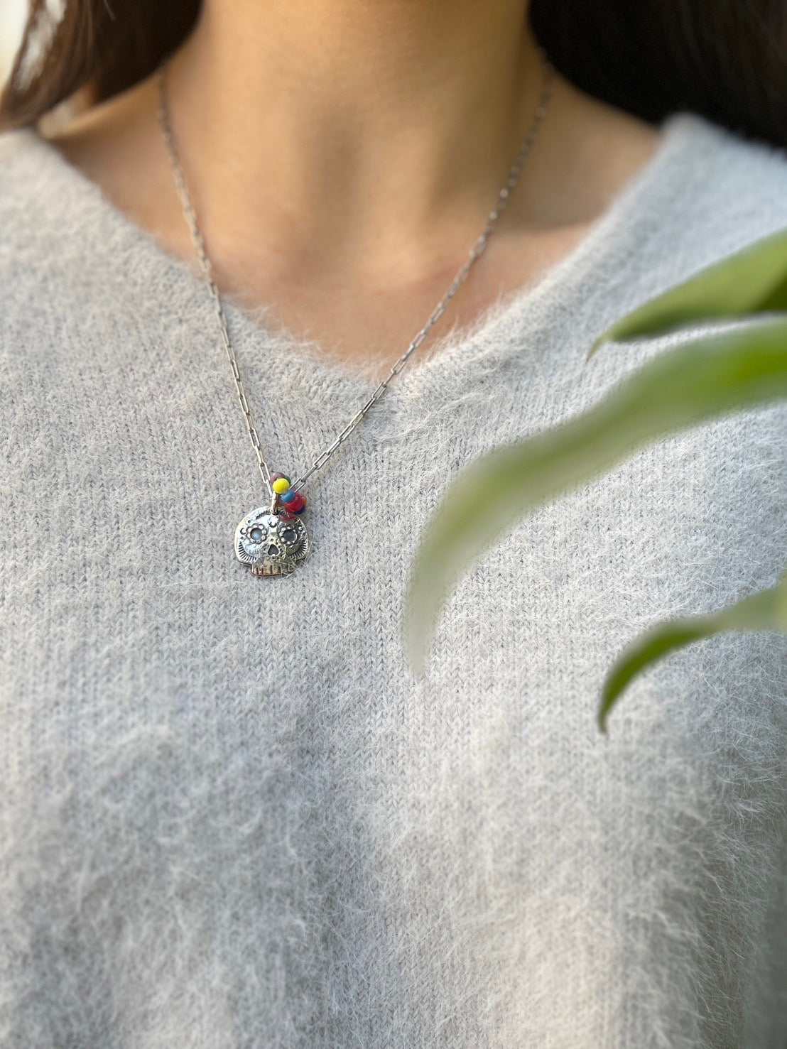 North Works N-647 Flower Skull Bead Necklace additional product view
