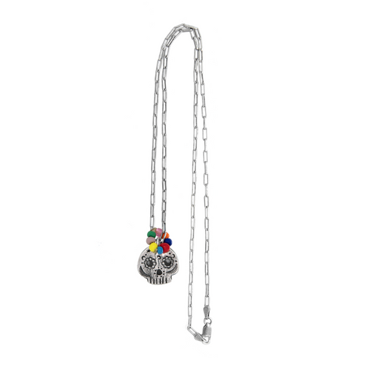 North Works N-647 Flower Skull Bead Necklace detail view