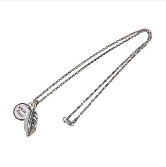 North Works Good Luck Feather Vintage Coin Necklace detail view