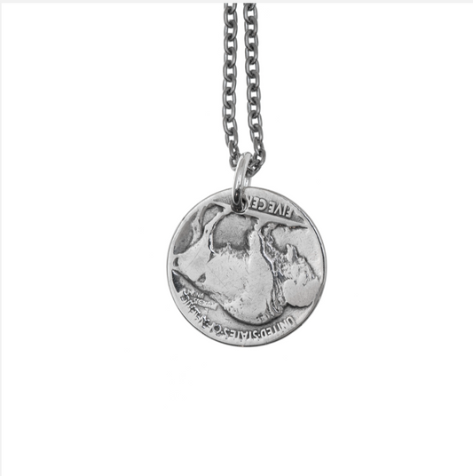 North Works N-642 Buffalo Nickel Flower Coin Necklace detail view