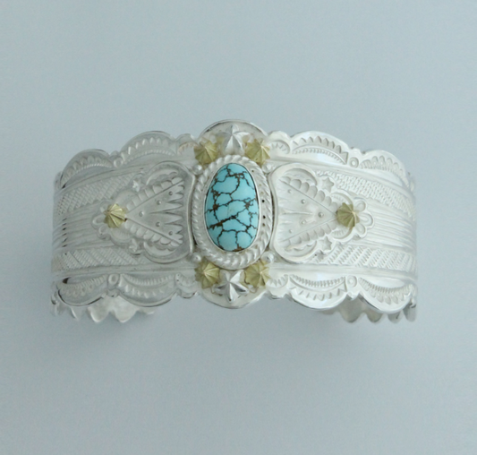 Mt.hill Special Hand-Stamped Sunbeam Cuff Bracelet with Turquoise | ALLY JEWELLERY