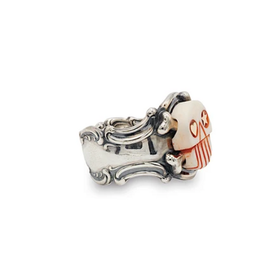 BLIND MAN TOGS Sugar vintage silver spoon ring with antler and K18