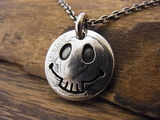 North Works N-098 Skeleton Smile Vintage Silver Coin Necklace