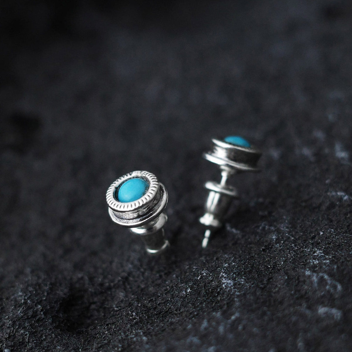 North Works Turquoise Stone Silver Earrings alternate view